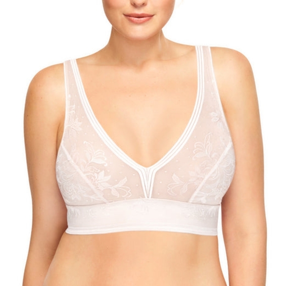 Wacoal Net Effect Lace Wireless Bra Bralette 36B 36C 36D 36DD Loungewear White - Picture 1 of 5